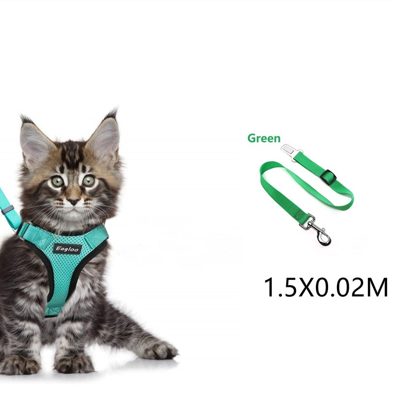 Cat harness backpack & Car Seatbelt – Adjustable Reflective Mesh Vest