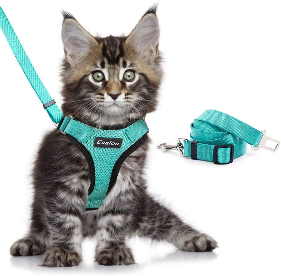 Cat harness backpack & Car Seatbelt – Adjustable Reflective Mesh Vest