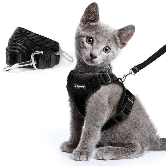 Escape-Proof Cat Harness & Car Seatbelt – Adjustable Reflective Mesh Vest