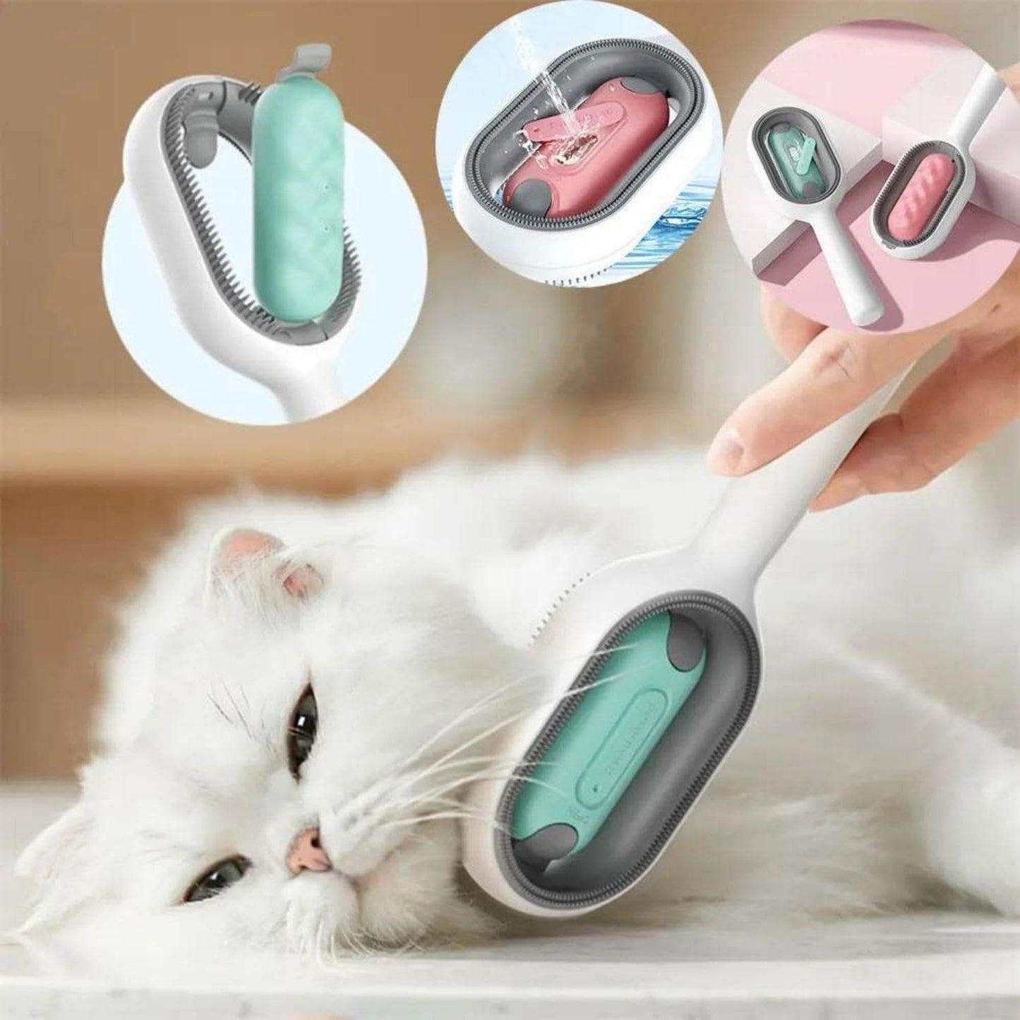 4-in-1 Cat Hair Brush with Water Tank – Double-Sided Grooming Comb
